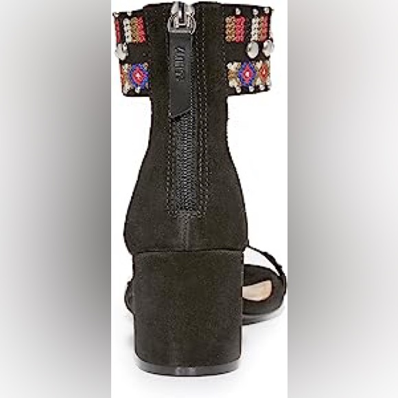 New Schutz Naharis Black Leather Embellished Dress Sandal with Block Heel Size 6 - Picture 5 of 5